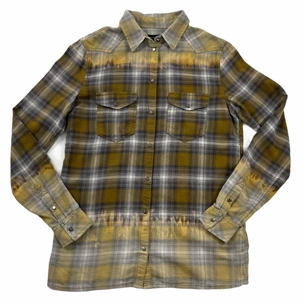 Diesel Plaid Acid Wash Button Down Brown Shirt 6